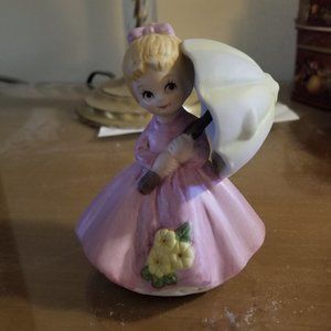 Vintage Girl in Pink Dress with Umbrella Figurine